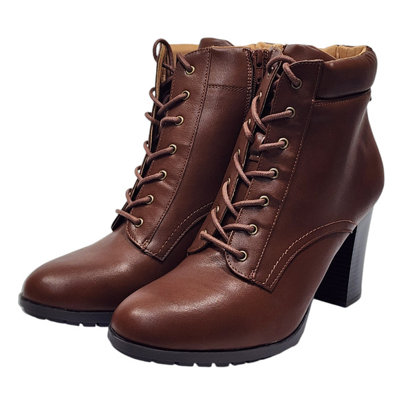 Style‎ & Co Lucillee Ankle Boots 7 M Brown Faux Leather Pointed Toes Block Heels - Picture 2 of 14